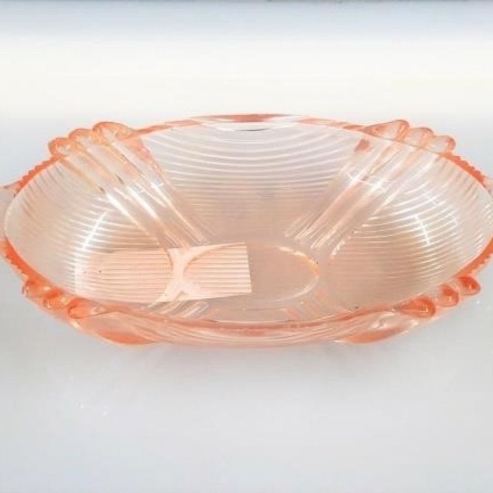 Pink Ribbed Depression Glass Candy Dish